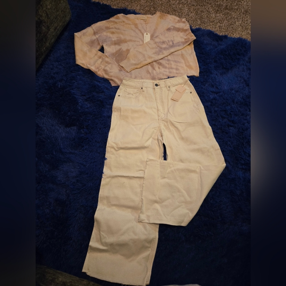 By Together Cream Wide Leg Pants Bundled With Cream Beige Sweater